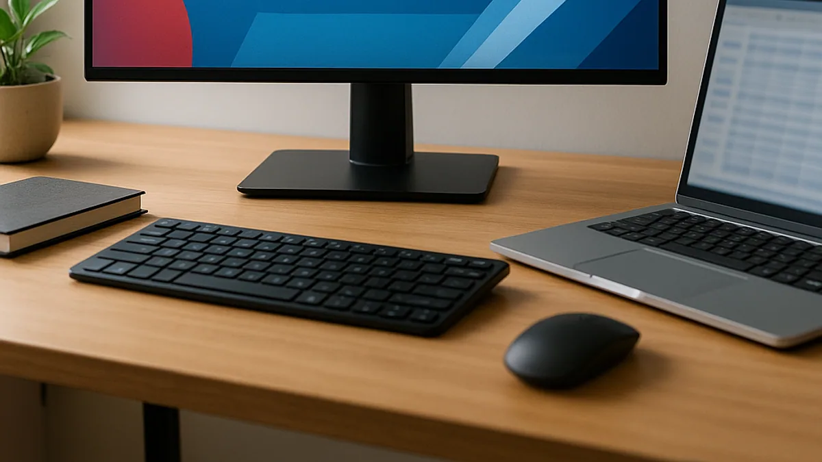 Monitor mostrando um canal ao vivo na mesa do escritório em casa