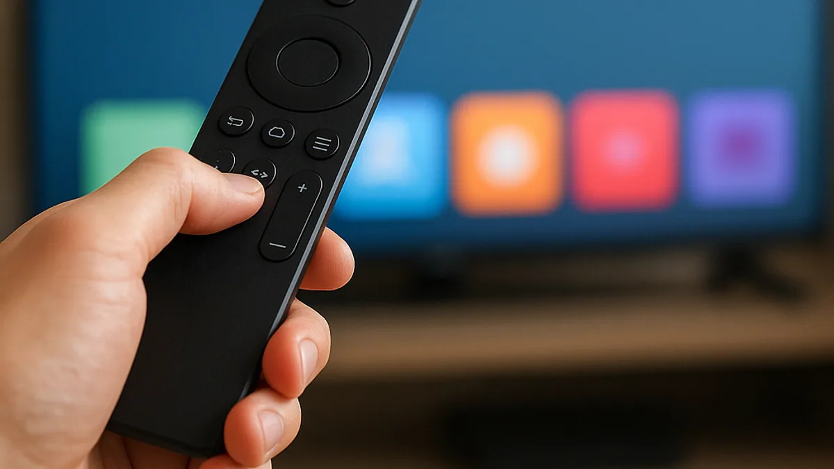 Controle remoto fino apontado para a faixa de apps da TV